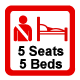 5 seats with seat belts/ comfortable sleeping places